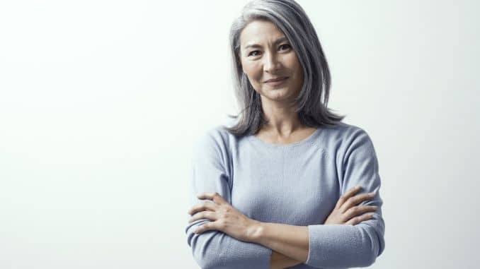 Beautiful woman with gray hair