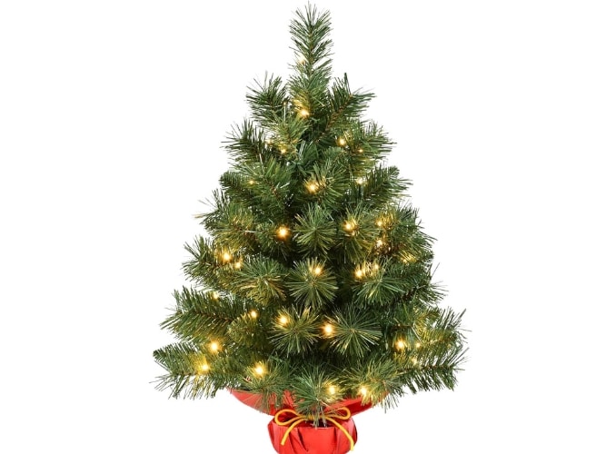 Leeheeyee 2ft Pre-lit Majestic Fir Tabletop Christmas Tree | Cloth Bag Base